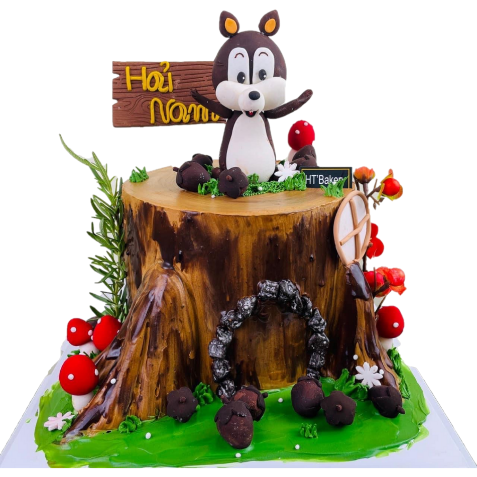 Bánh kem tươi fondant tạo hình sóc nâu