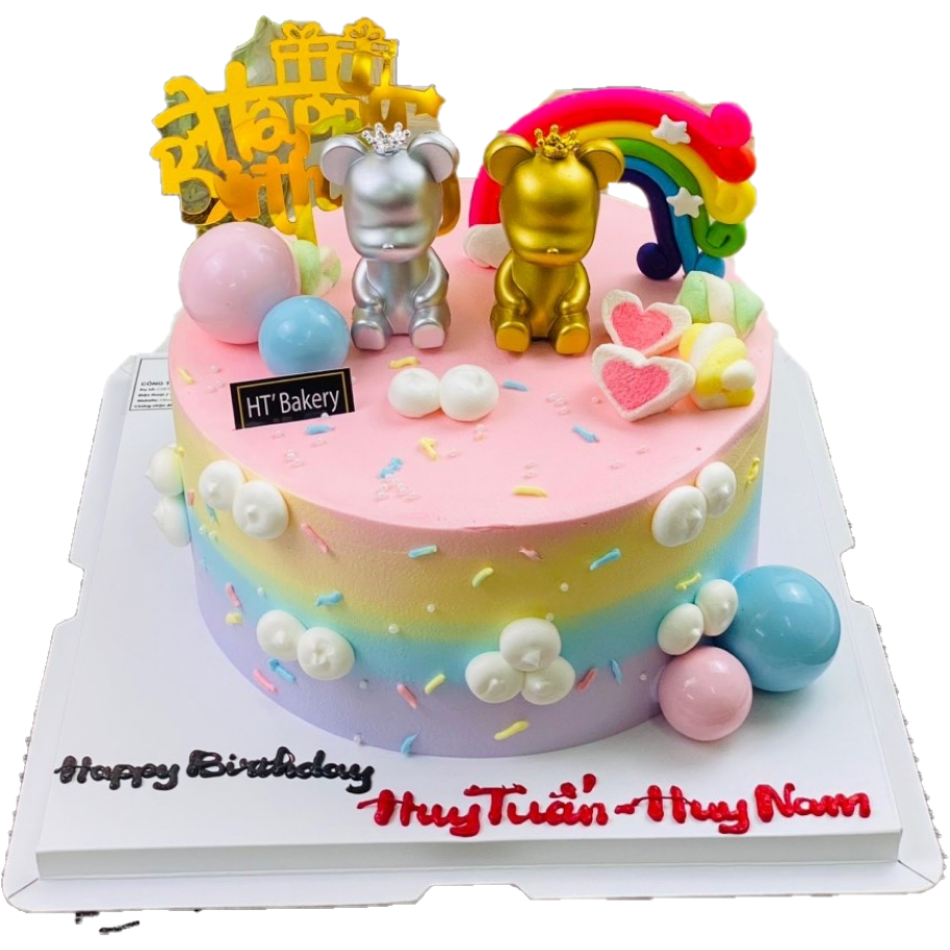Bánh kem tươi cầu vồng cặp đôi gấu