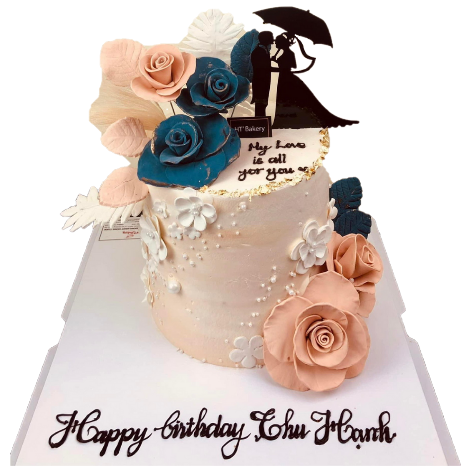 Bánh kem tươi fondant hoa hồng cặp đôi