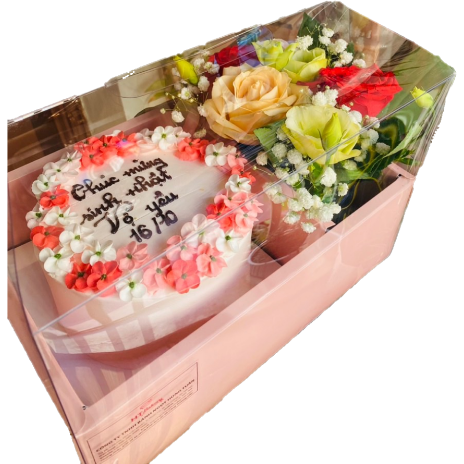 Bánh kem tươi giỏ hoa tươi