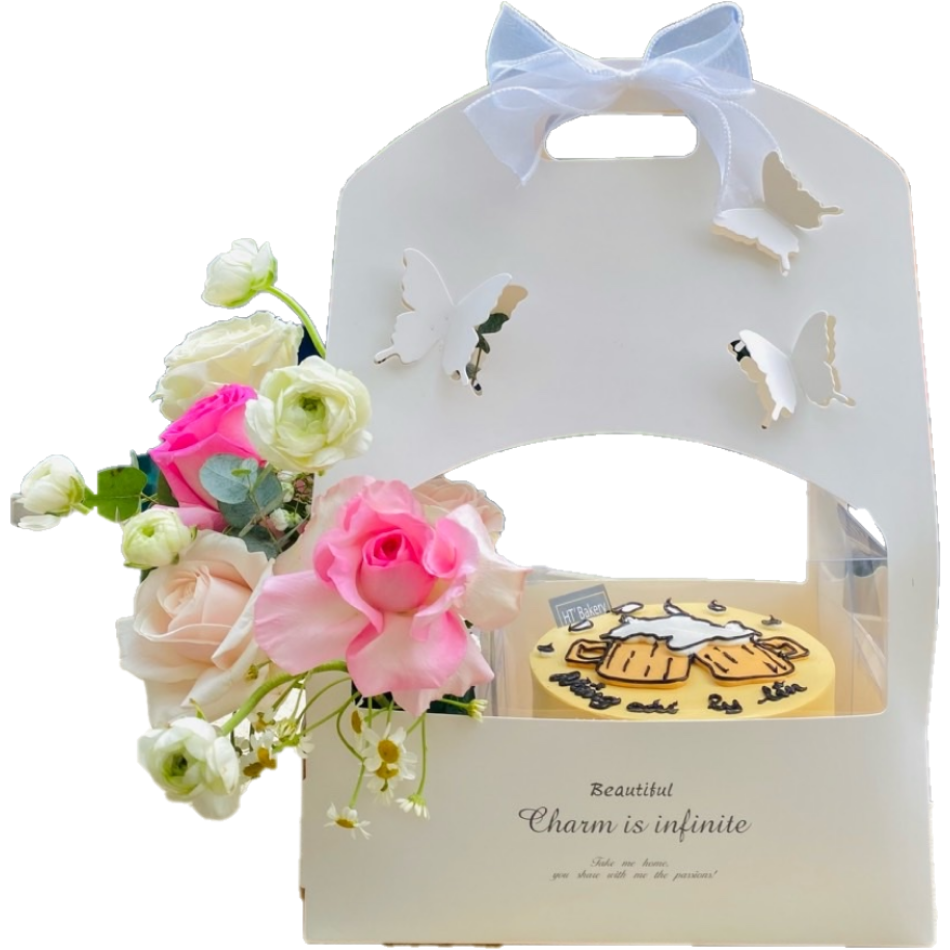 Bánh kem tươi giỏ hoa tươi