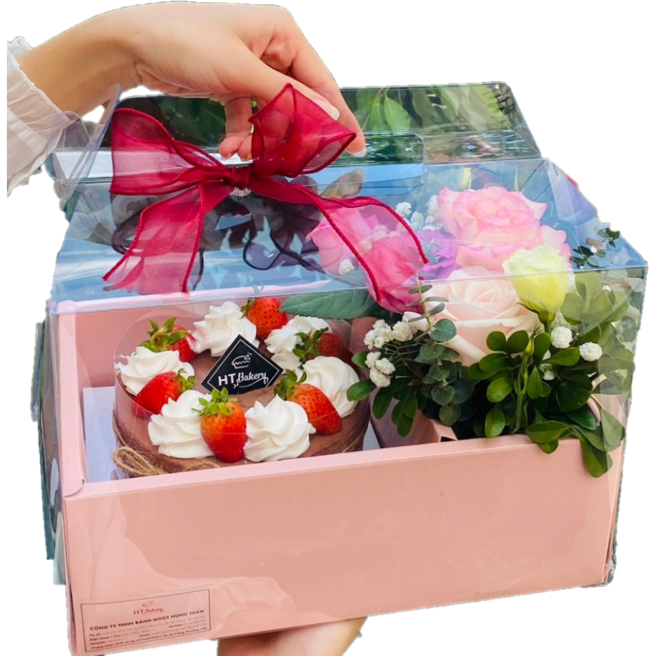 Bánh kem tươi giỏ hoa tươi
