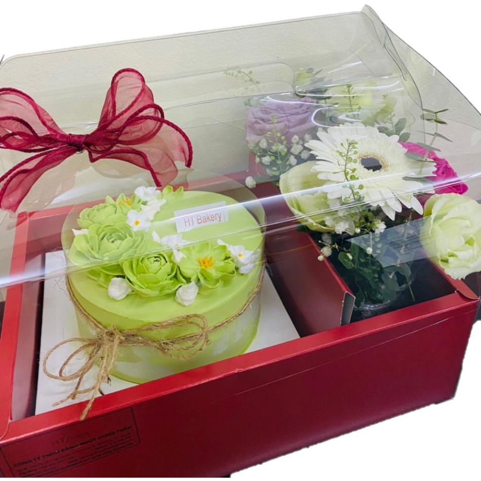 Bánh Mous trà xanh giỏ hoa