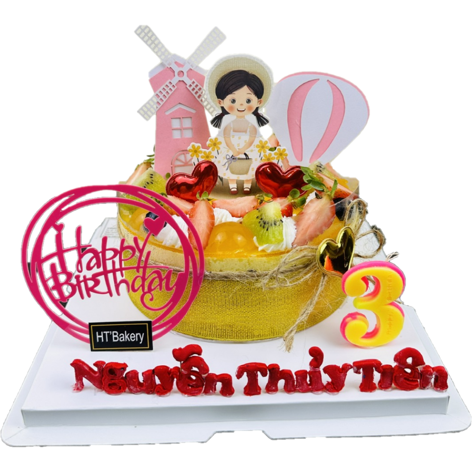 Bánh mousse chanh leo tròn trang trí phụ kiện bé gái