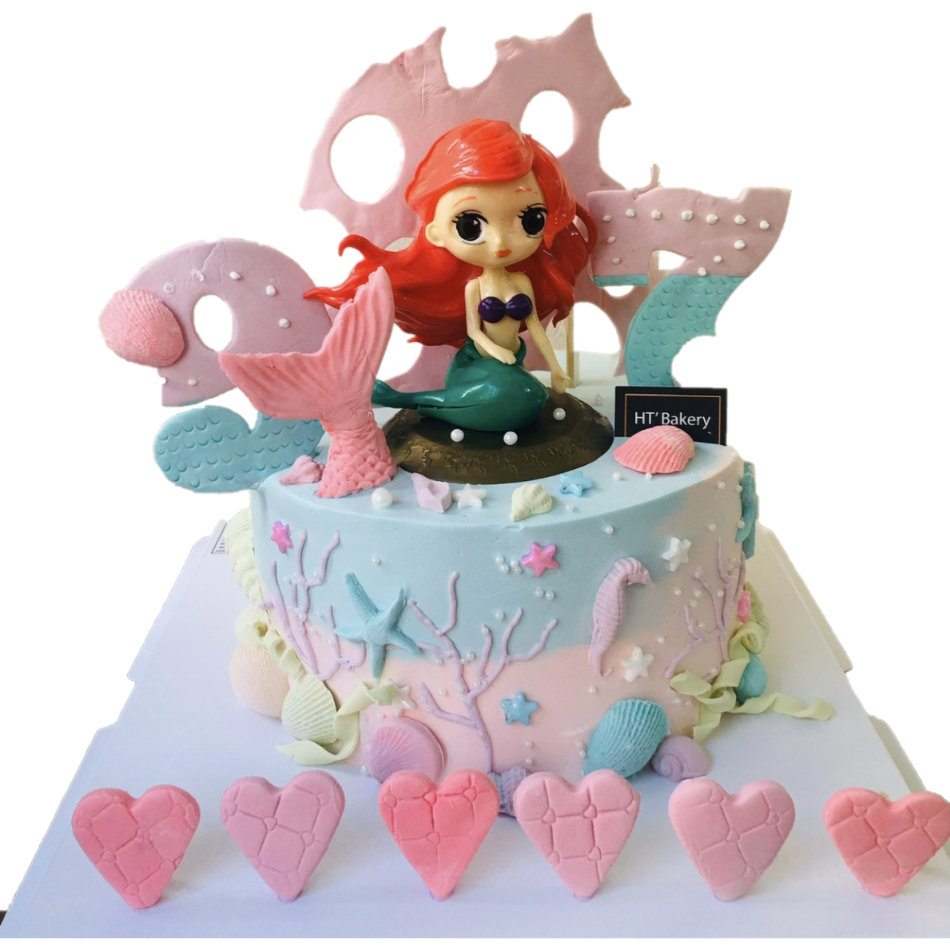 Bánh kem tươi nàng tiên cá trang trí họa tiết fodant