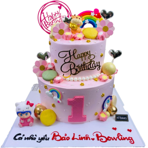 Bánh kem tươi sinh nhật 2 tầng trâu vàng hồng 20cm và 15cm - 15