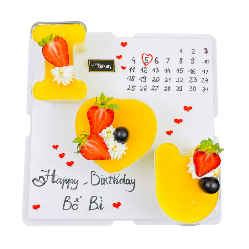 Bánh sinh nhật chữ I <3 YOU kèm lịch mouse chanh leo