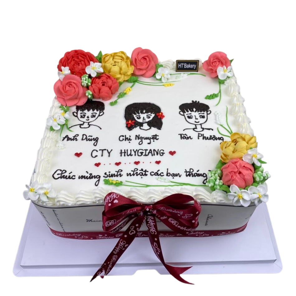 Bánh sinh nhật vẽ chibi vuông hoa 29