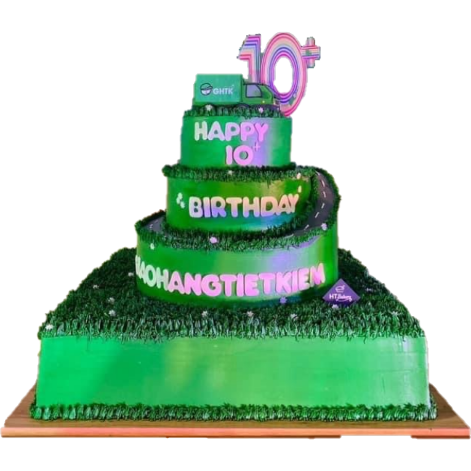 Bánh kem tươi sinh nhật công ty, sự kiện siêu to xanh lá cây 3 tầng