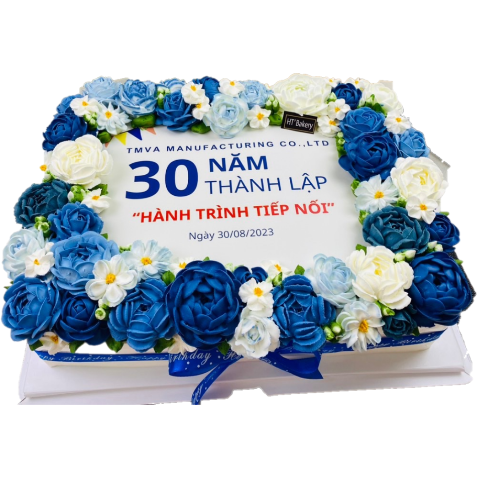 Bánh kem tươi sinh nhật công ty sự kiện trang trí hoa xanh biển