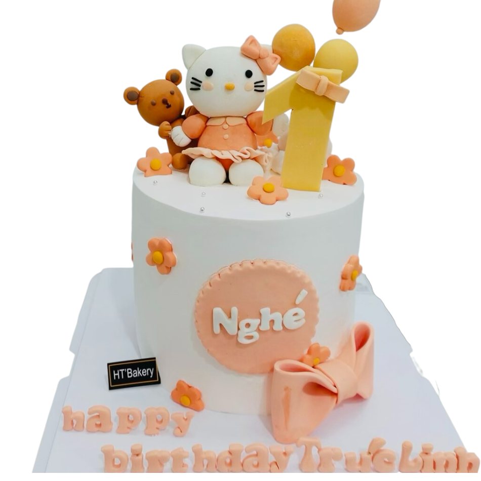 Bánh sinh nhật fondant mèo kitty vàng