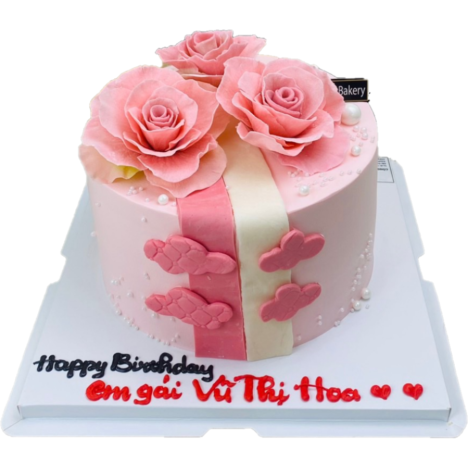 Bánh kem tươi sinh nhật hoa hồng fondant