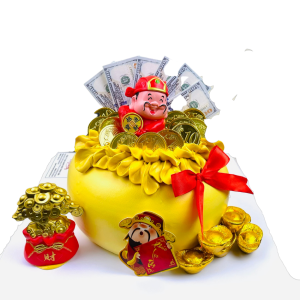 Bánh sinh nhật hũ tiền vàng thần tài