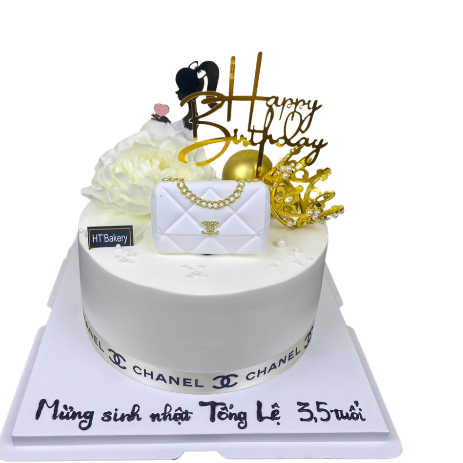 Bánh sinh nhật kem tươi chanel ví trắng sang chảnh