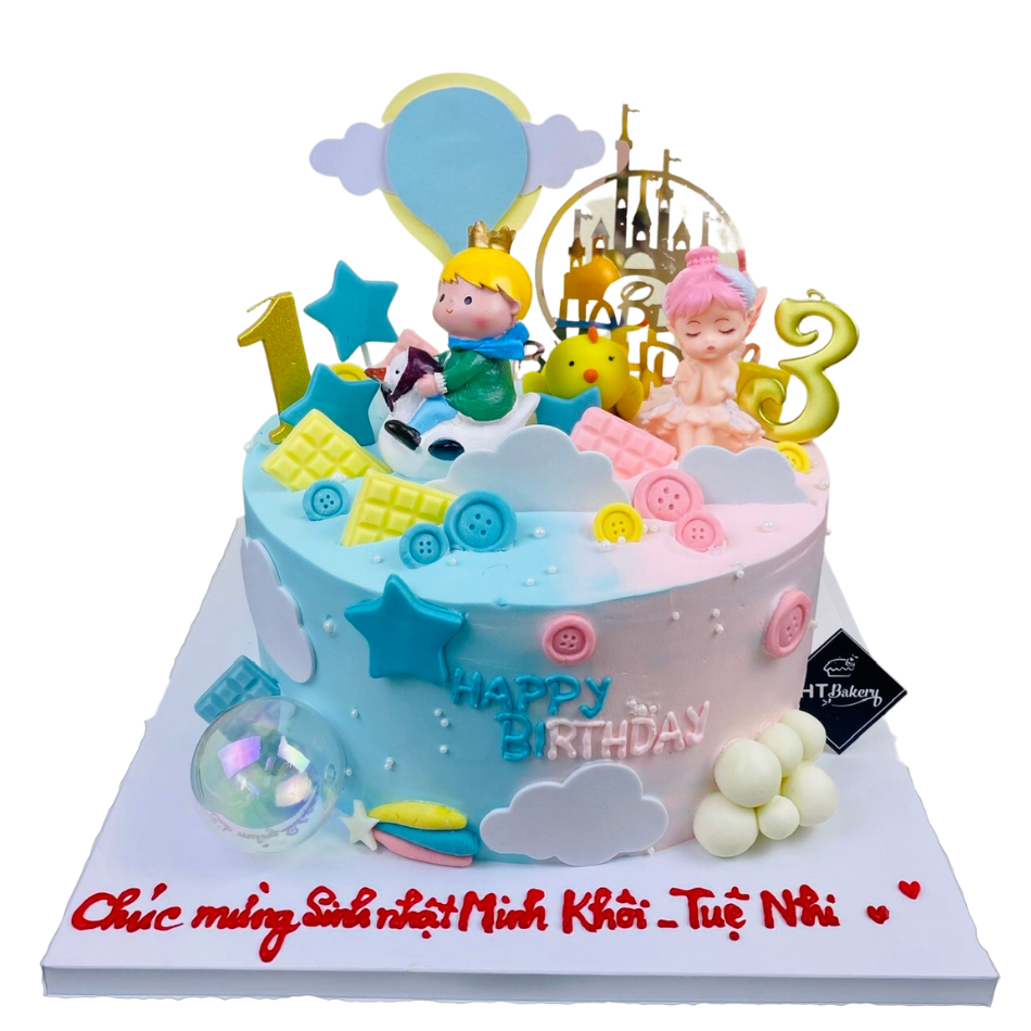 Bánh sinh nhật kem tươi đôi bé trai bé gái hồng xanh