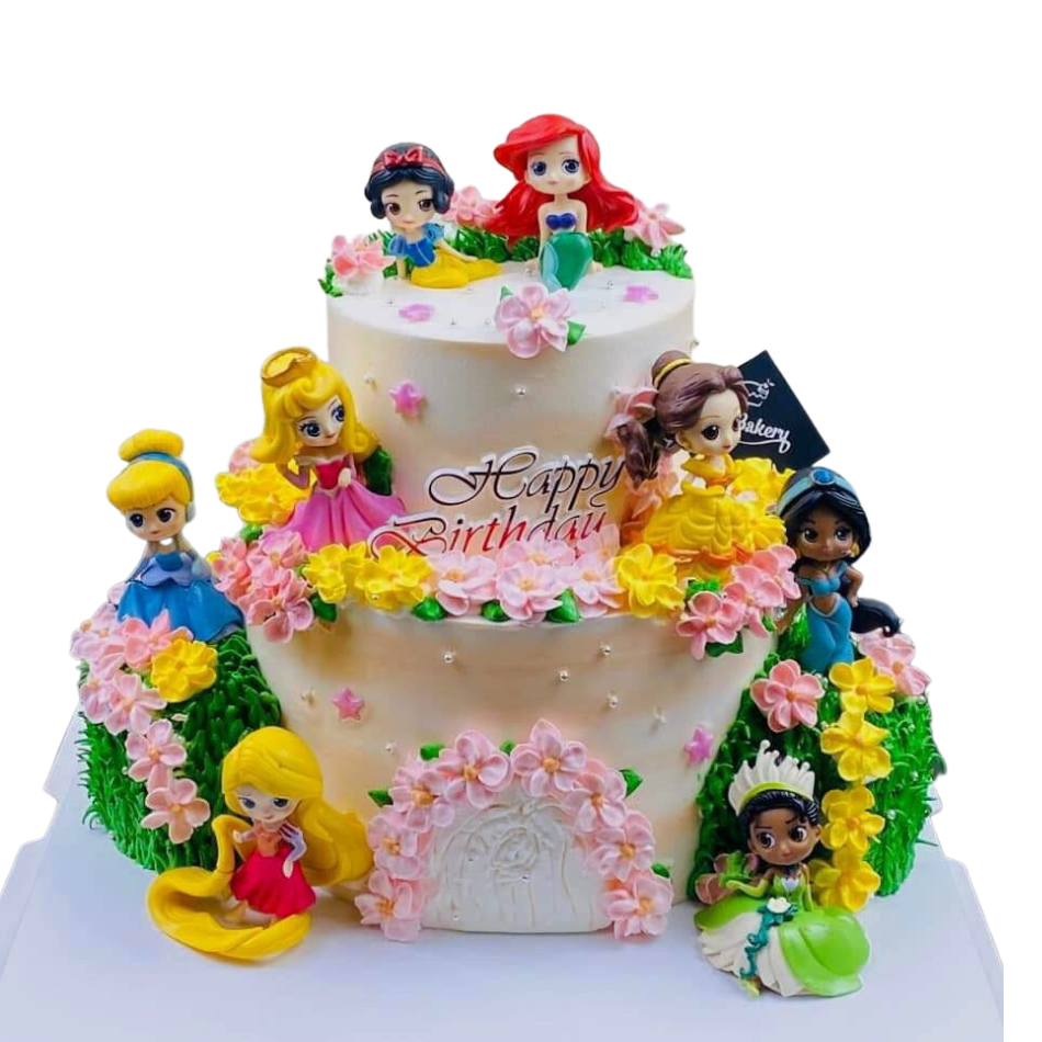 Bánh sinh nhật kem tươi 2 tầng 7 nàng công chúa cao 8cm