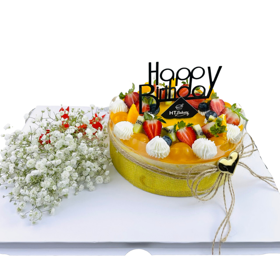 Bánh Sinh nhật Mousse Chanh leo tròn kèm Hoa baby trắng 18