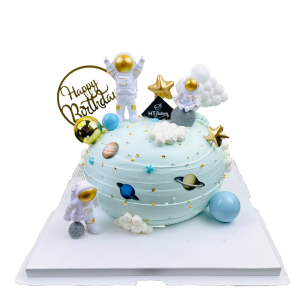 Bánh sinh nhật kem tươi phi hành gia quả địa cầu xanh nhạt 18cm