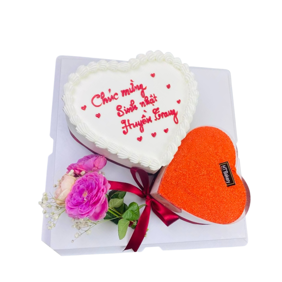 Bánh sinh nhật trái tim cặp đôi hoa hồng