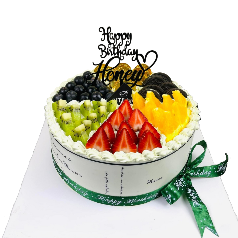 Bánh sinh nhật trang trí trái cây 6 ô trà xanh 20cm - 69