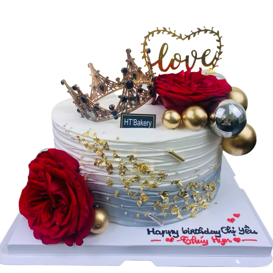 Bánh sinh nhật vương miện hoa hồng đỏ sang chảnh