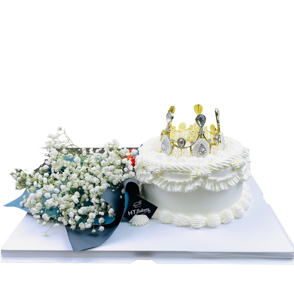 Bánh sinh nhật Mousse chanh leo tròn kèm hoa baby trắng