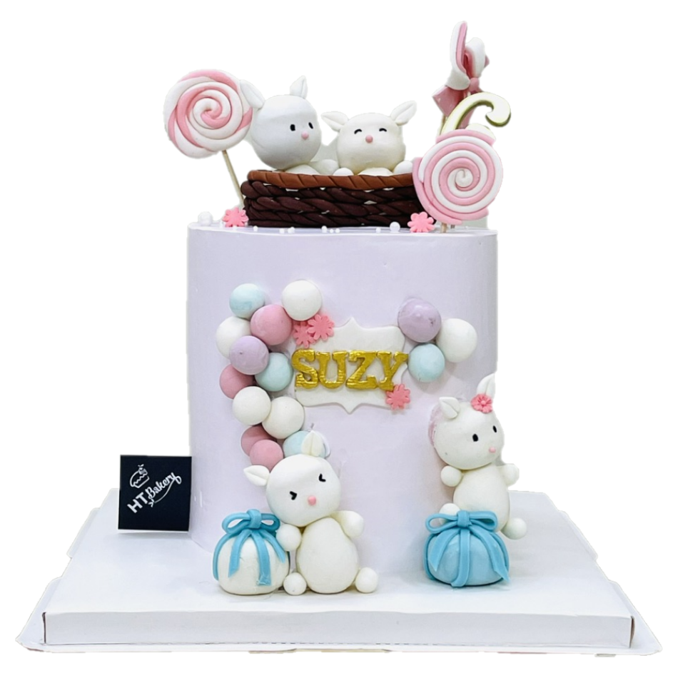 Bánh kem tươi tạo hình fondant thỏ ngộ nghĩnh